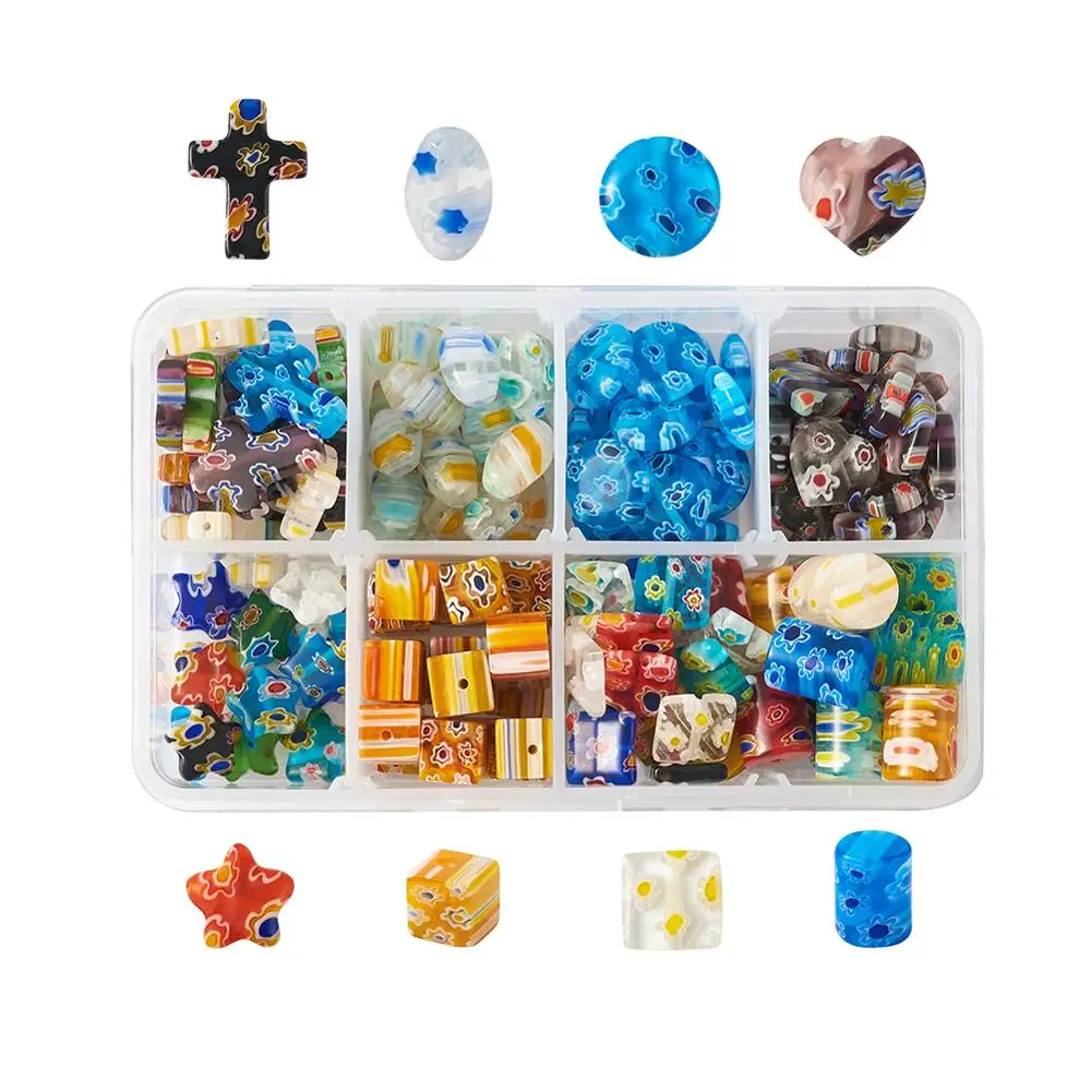 

Бусины ручной работы 165 шт./компл. милые лефиори стеклянные бусины с цветочным узором для изготовления браслетов и ожерелий своими руками ра...