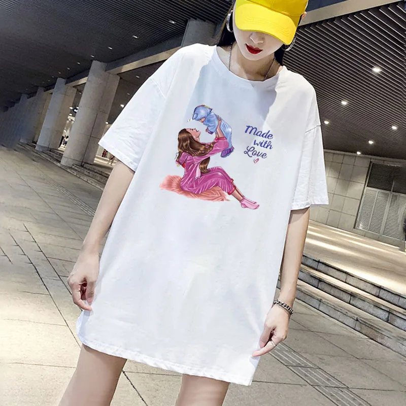 

Dress Mom Love Women Loose Summer Plus Size T-Shirt Dresses Korean Short Sleeve Streetwear Casual Pullover Robes 2021