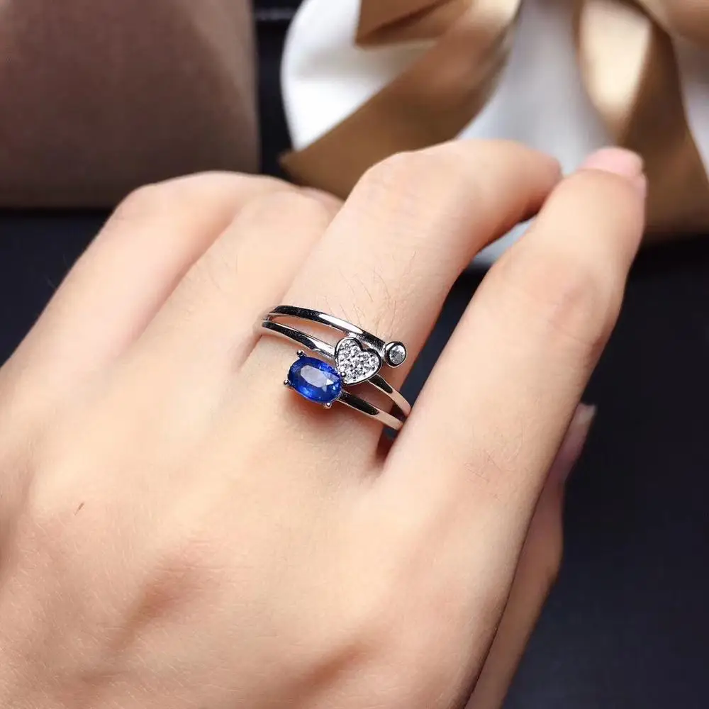 

elegant romantic three Heart Peach Natural blue sapphire gem Ring S925 Silver Natural Gemstone Ring Women's party gift Jewelry