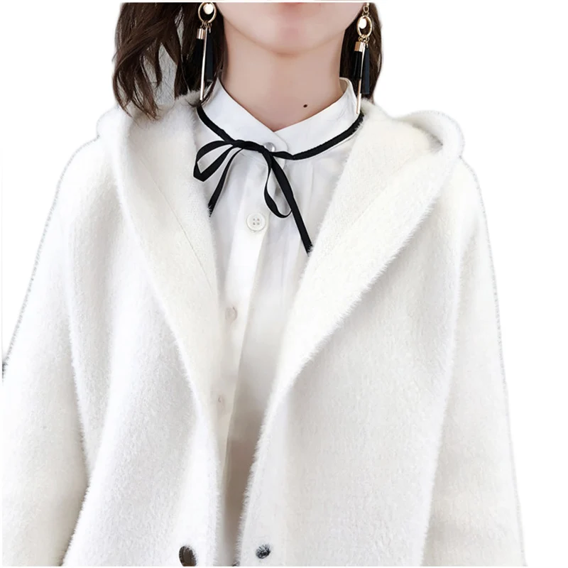 Top selling product Youth Clothing Shaggy Coat Fashion Women Fur Outerwear Autumn / Winter Hooded Imitation Mink Cardigan 408