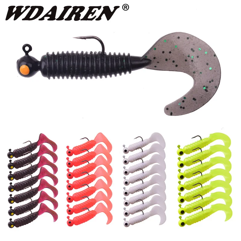 

7PCS Silicone Worm Soft Bait 50mm 3.2g Jig Wobblers Fishing Lure With Hook Artificial Rubber Baits Bass for Carp Pike Zander