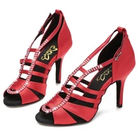 ailove womens ballroom latin salsa danc shoes red satin rhinestone party wedding peep toe dance sandals s064