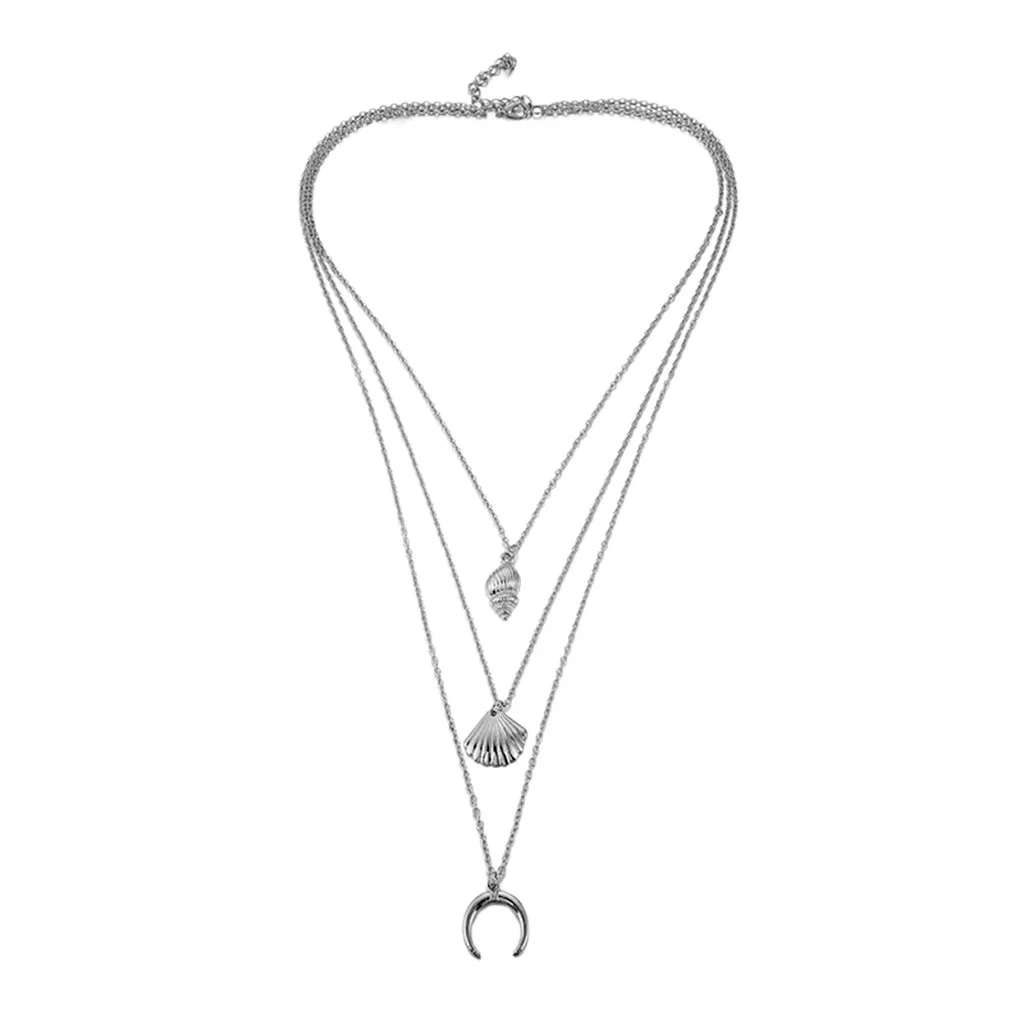 Мода Раскладушка оболочки раковины Луны сплава многослойное ожерелье ювелирные