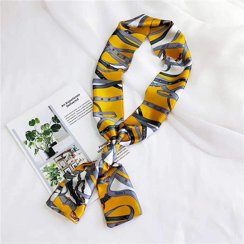 

Новый женский Шелковый атласный шарф на цепочке с цветочным принтом, Женский кошелек Skarf, сумка с ручкой, ленточные шарфы для ский платок