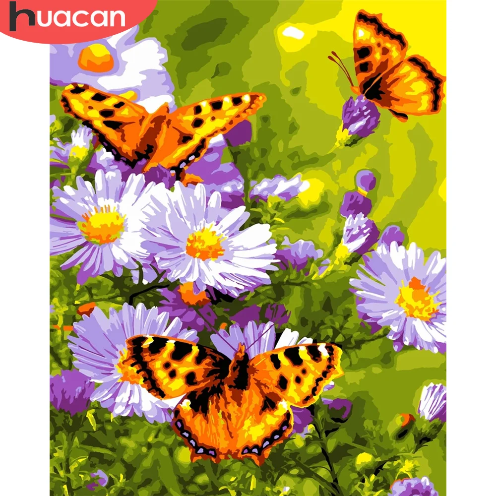 

HUACAN цветок бабочка окраска по номерам ручная краска ed художественный подарок DIY Краска по номерам животные для взрослых комплекты, украшени...