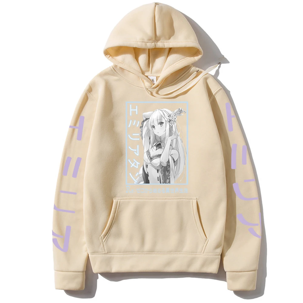 Горячая Harajuku аниме Emilia Толстовка Re:Zero жизнь в другой мир забавные E.m.t манга