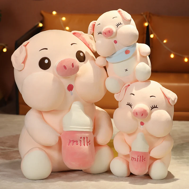 

Cute Soft Baby Bottle Bib Pig Plush Toy Kid Toys Stuffed Plush Animal Girl Christmas Gift Toys For Children's Home Decor