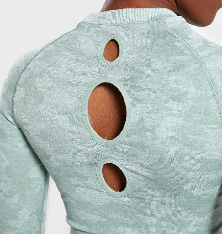 Женские Бесшовные топы для тренажерного зала рубашки фитнеса камуфляжная одежда