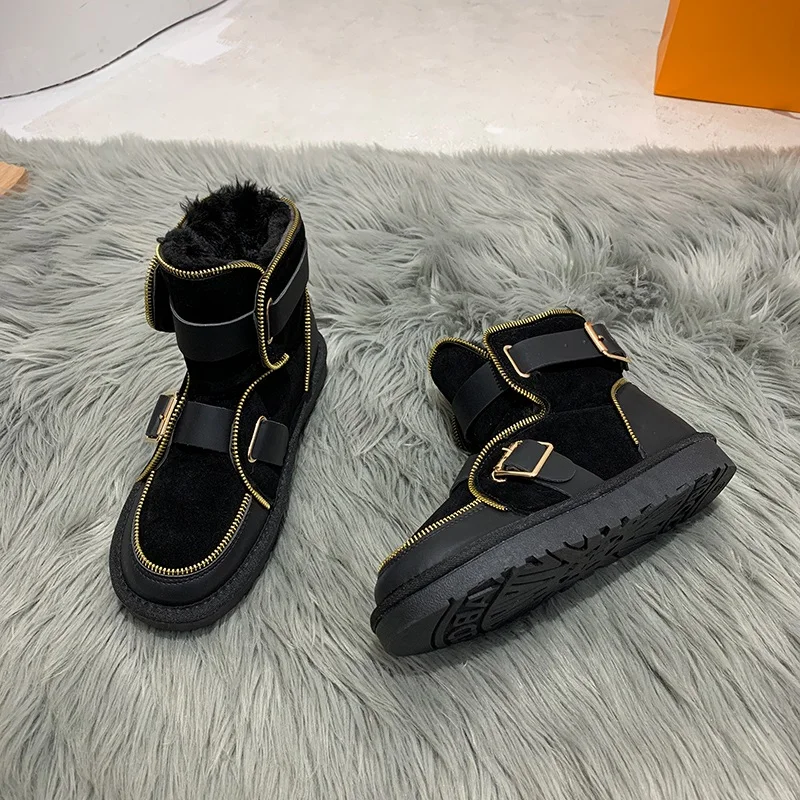 

Winter Boots Female Women Shoes Ankle Boots For Women Fashion Woman Platform Shoes Plush Non-Slip Snow Boots Ladies Flat Boots