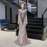 new luxury evening dress 2020 high neck heavy beaded evening dresses long tassel sleeves trumpet arabic gorgeous evening gowns