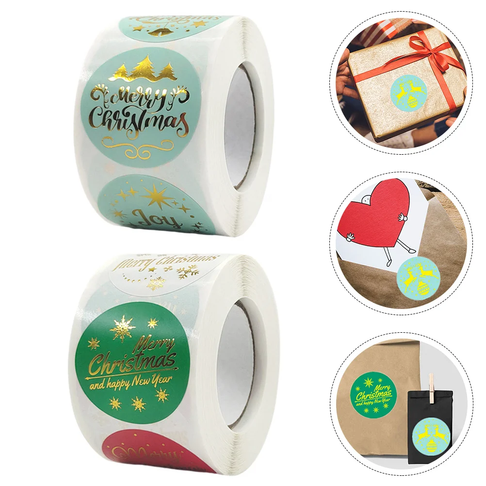 

2 Rolls Christmas Self-adhesive Stickers Gift Decorative Stickers (Assorted Color)
