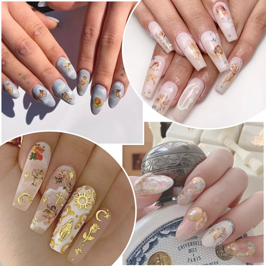 

1pcs 3D Angels Stickers Nails Rose Letters Design Water Transfer Decals Nail Decor Cherub Sliders for Manicure Nail Art Decor