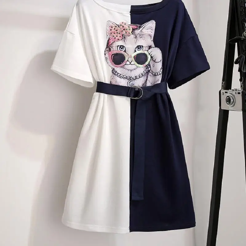 Женское платье футболка с блестками и аппликацией очков|Женские платья| |