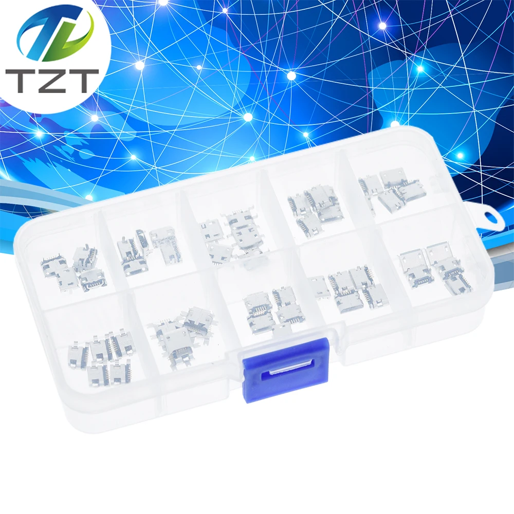 50 шт./коробка, 10 моделей разъемов Micro USB для MP3/4/5 Lenovo ZTE Huawei Samsung SONY Xiaomi HTC