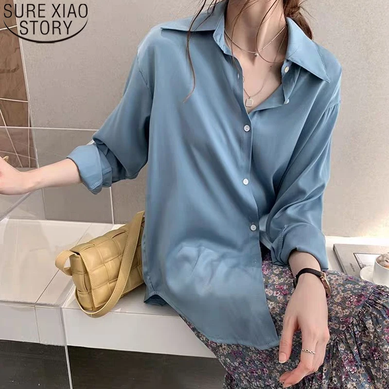 

Women Blouse Blusas Mujer De Moda 2021 Spring and Autumn Korean Loose OL Style Ladies Plus Size Solid Cardigan Shirts 9985