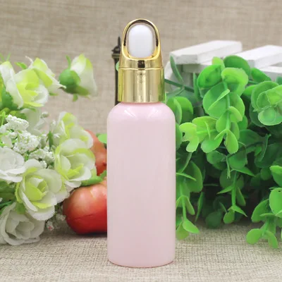 Pink 50 мл Пластиковая Золотая крышка косметические эфирные масла бутылка для многоразового использования пустые бутылки для капельницы стеклянная пипетка ароматическая трубка - Цвет: Pink