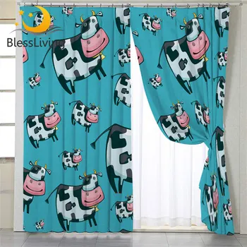 BlessLiving Milk Cow Living Room Curtains Cartoon Animal Bedroom Curtains Pink Mouth Blackout Curtains Lovely Polyster Rideaux 1