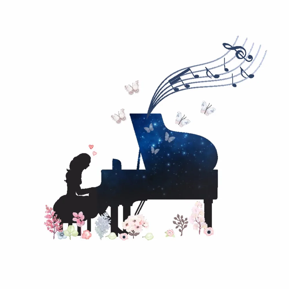 

Blue star Piano girl Wall Sticker Butterfly flower for Home Decor kids room bedroom Nursery Background Mural art Decals stickers