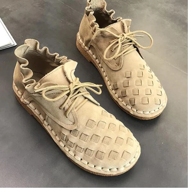 

Women Vintage Shoes Canvas Cloth Single National Flats 2021New Woven Round Toe Lace Up Shoes