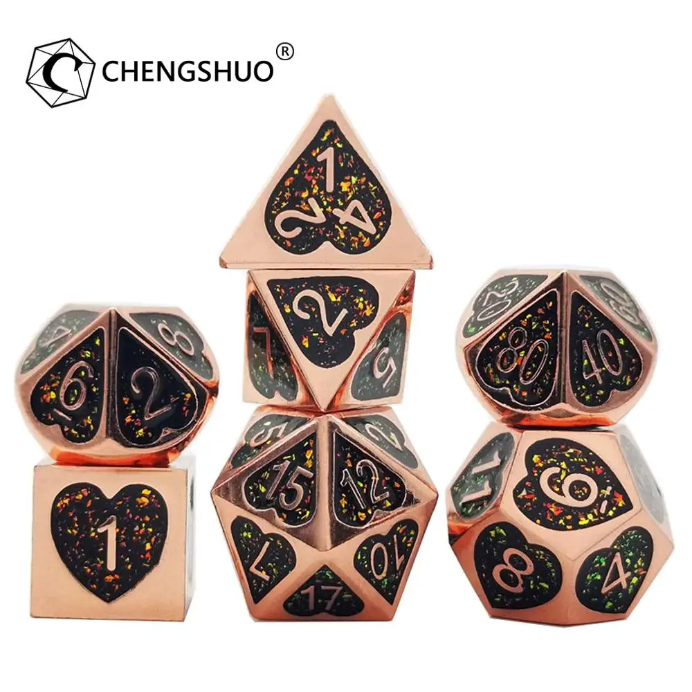 

Chengshuo starlight metal dice Heart enamel dice dnd dice set for Role-playing board games.Used for DND,COC.7pcs.D20 12 10 8 6 4