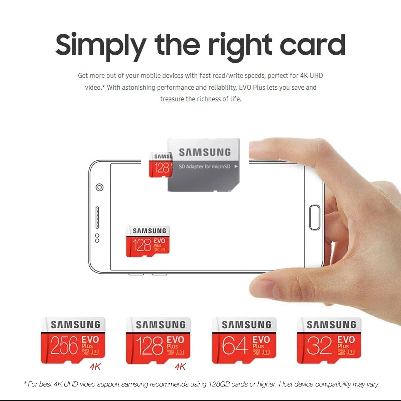 SAMSUNG карта памяти Micro SD карты 128 ГБ EVO Plus флэш 32 Гб 64 256 512 класс скорости 10 UHS I высокой