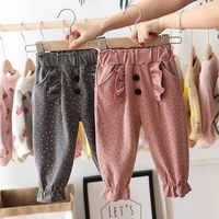 kids baby girls solid ruched cotton button dot pants cotton autumn spring casual clothing toddler children harem pants 2 8y