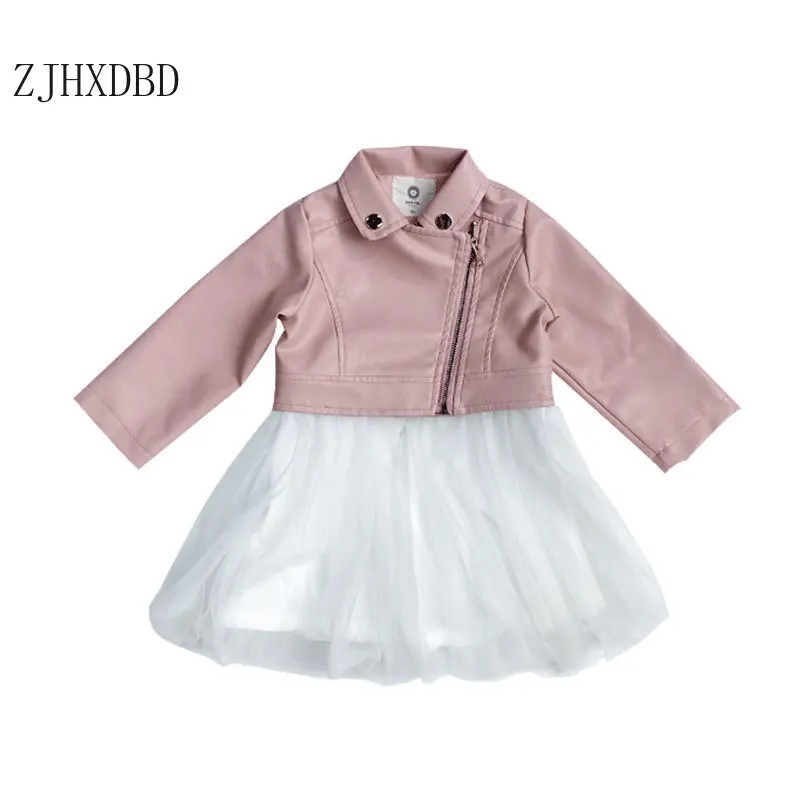 

Cute Dress for Teen Kids Children Girls Solid Synthetic Leather Patchwork Voile Princess Dress Baby Dress Long Sleeve Vestido