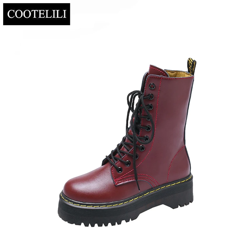 COOTELILI Autumn Winter Fashion Round Toe Lace-up Shoes Womens Boots Zip Ankle For Women High Heels Basics Casual | Обувь