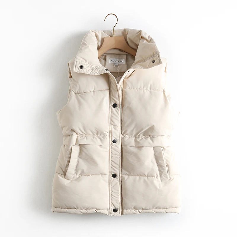 

Women Spring Autumn Fashion Vest Jacket Beige Slim Sleeveless Women Coat Solid Color Casual Waistcoats Warm Tops Chaleco Mujer