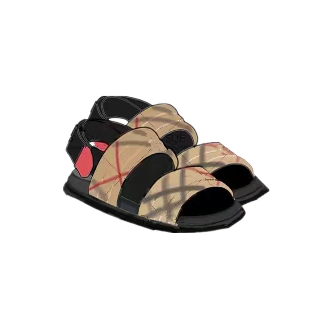 

2021 spring and summer children's shoes new men's and women's check sandals children's open toe Velcro shoes beach shoes