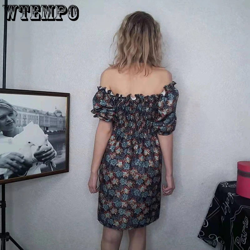 

Floral Puff Sleeve Dresses Women One Shoulder Vintage Spring Autumn Korean Dress 2021 New Plus Size Loose Casual Dress Lady