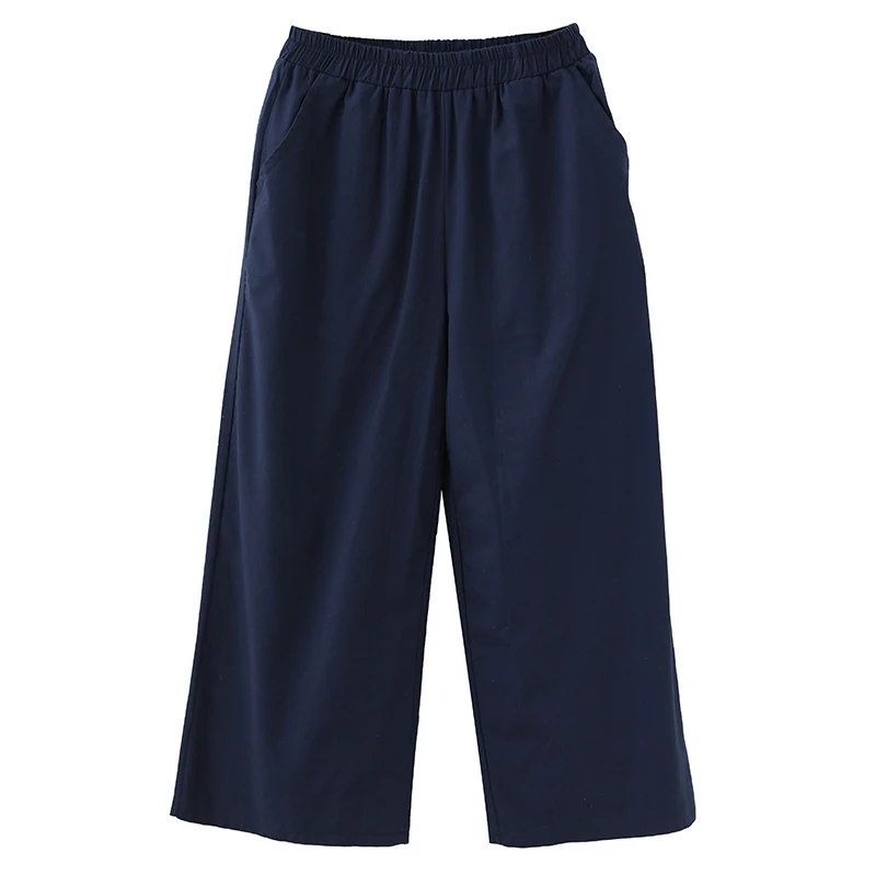 

Summer Artistic Retro Loose Large Size Cropped Pants for Plump Girls Elastic Waist Casual Versatile Cotton Linen Slimming Wide