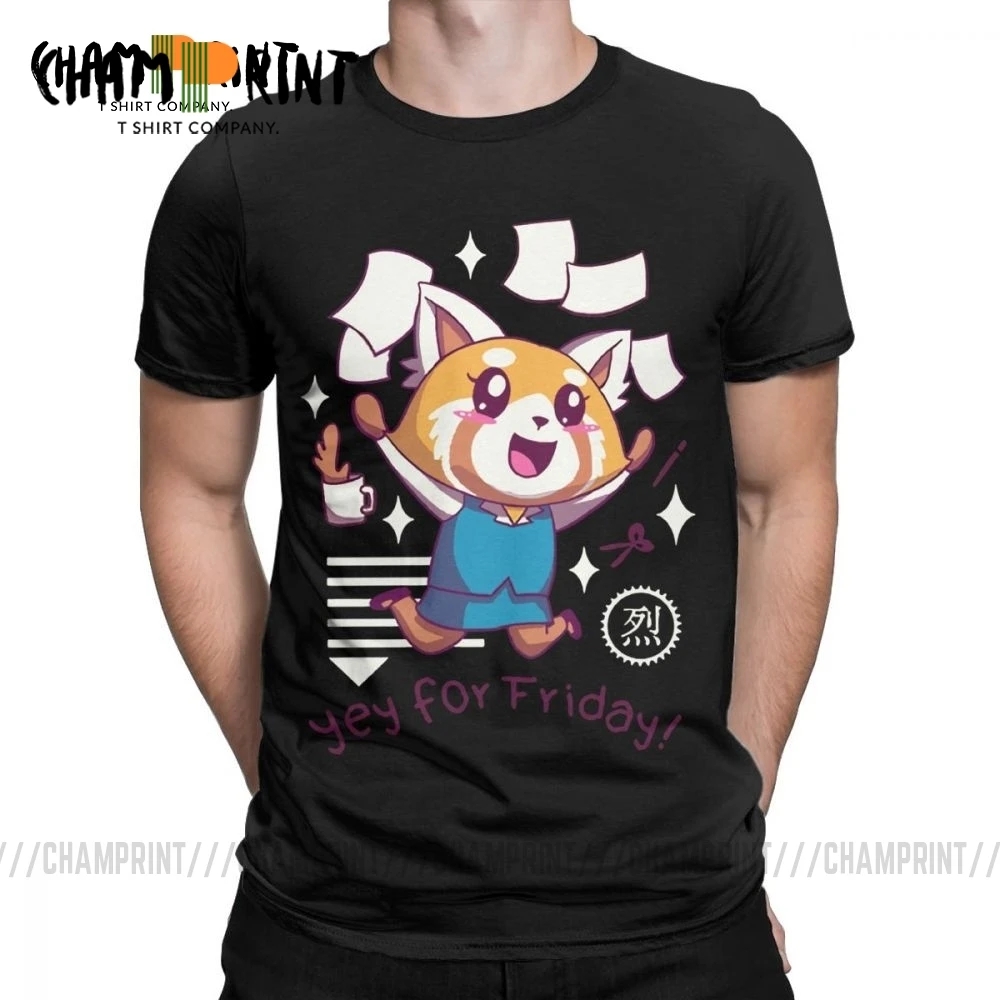 Aggretsuko Tee Shirt Aggressive Retsuko Yey For Friday Happy Weeken T Shirt for Men 100% Cotton Novelty T-Shirts Party Clothing