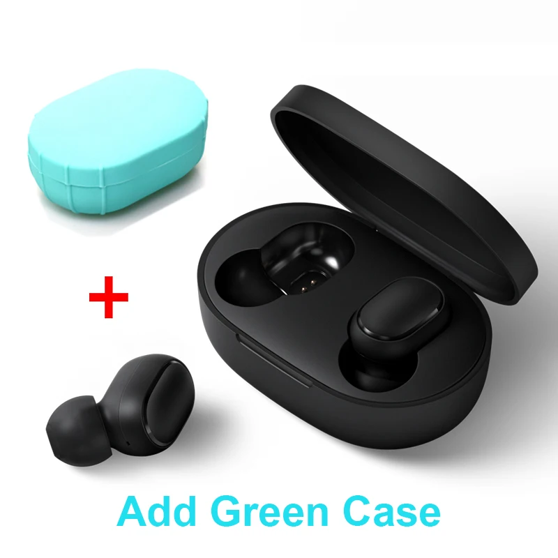Add green case Xiaomi Redmi Airdots TWS Bluetooth стерео наушники с басами BT 5,0 Eeadphones с микрофоном, наушники с поддержкой AI - Цвет: Add green case