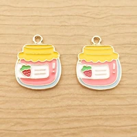 10pcs 15x19mm enamel strawberry bottle charm for jewelry making earring pendant necklace bracelet accessories craft supplies