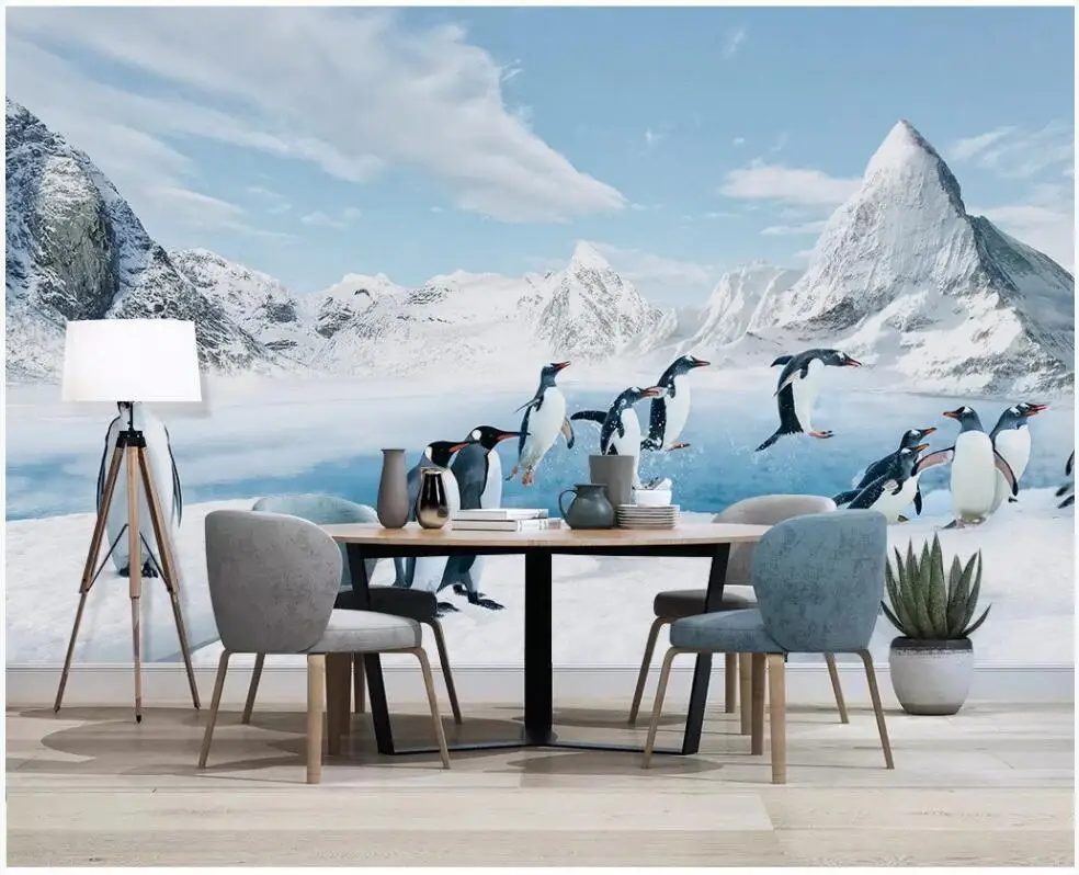Custom photo 3d wallpaper Antarctic penguins ice and snow animals living room home decor wall murals for walls 3 d | Обустройство