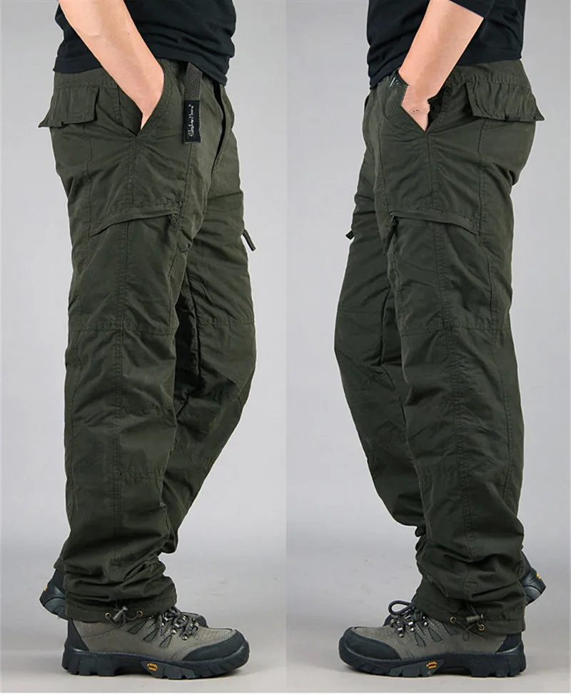 Брюки-карго мужские зимние тактические теплые мешковатые штаны из хлопка с