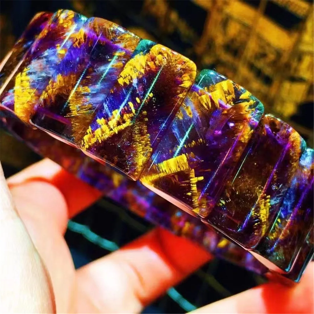 

Лучший натуральный ауралит 23 фиолетового золота рутилированный кварцевый браслет ювелирные изделия для женщин мужчин богатство Кристалл ...