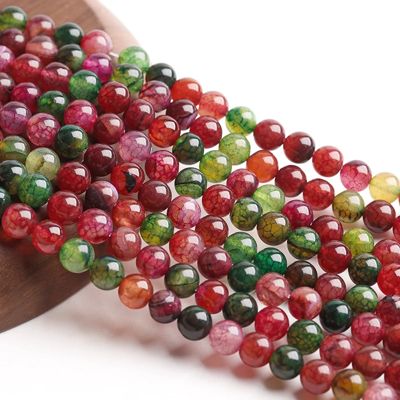 

LS Natural Tourmaline Mixed Dragon Vein Onyx Agates Round Beads DIY Bracelet Necklace for Jewelry Making 15"Strand 6 8 10MM