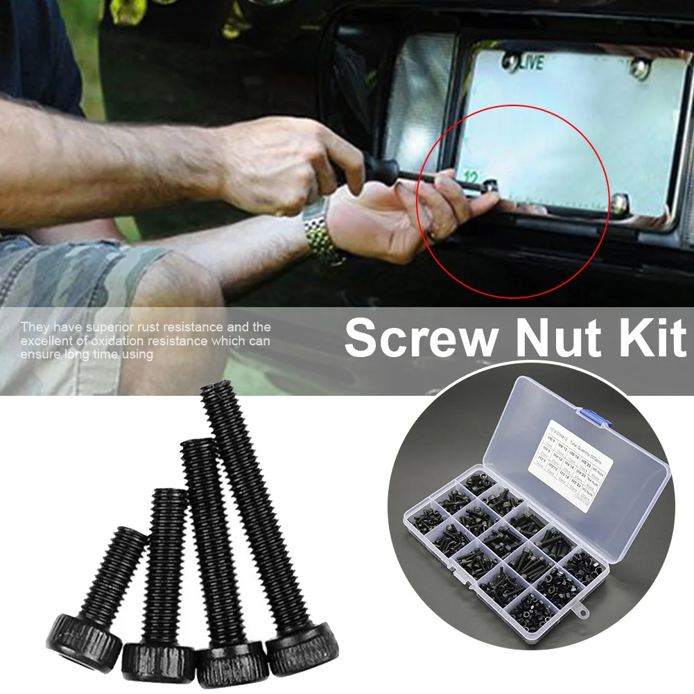 500 шт домашний Промышленный Набор гаек из углеродистой стали черный ассортимент