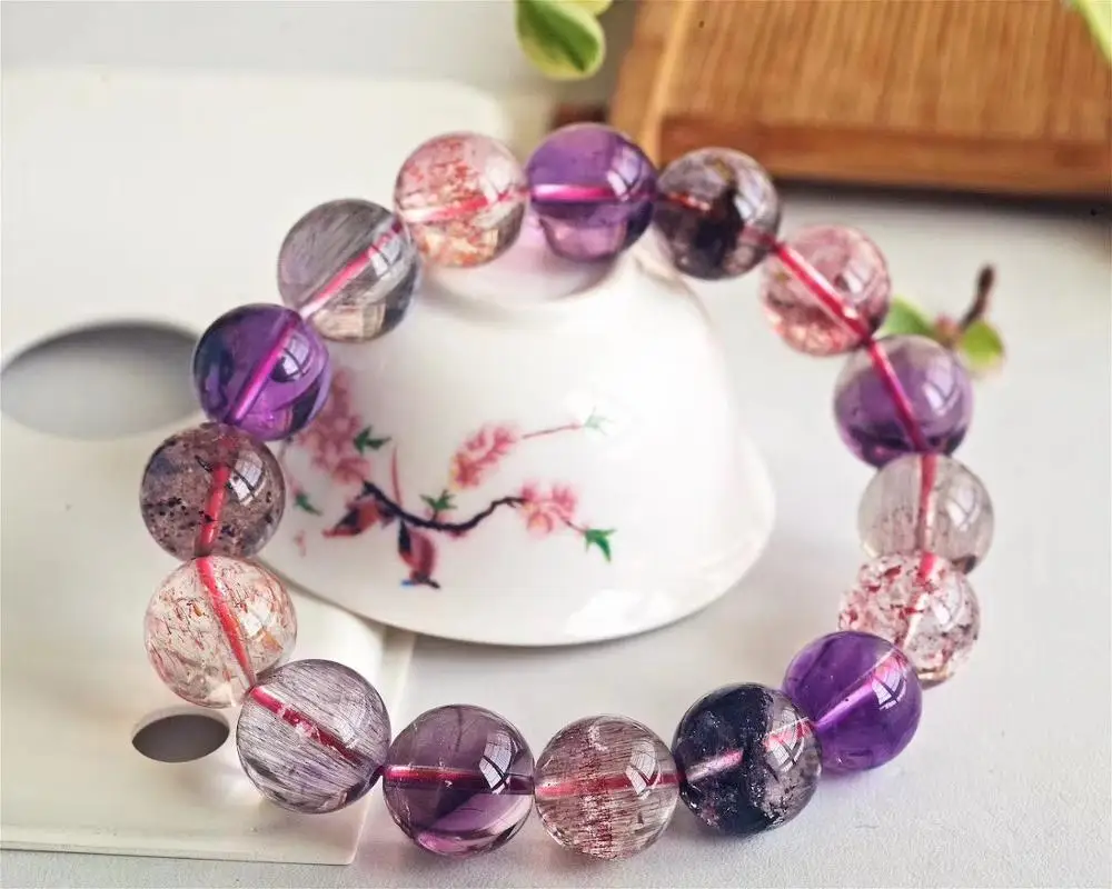 13 5 мм Топ натуральный супер семь 7 фиолетовый рутилированный кварц Кристалл