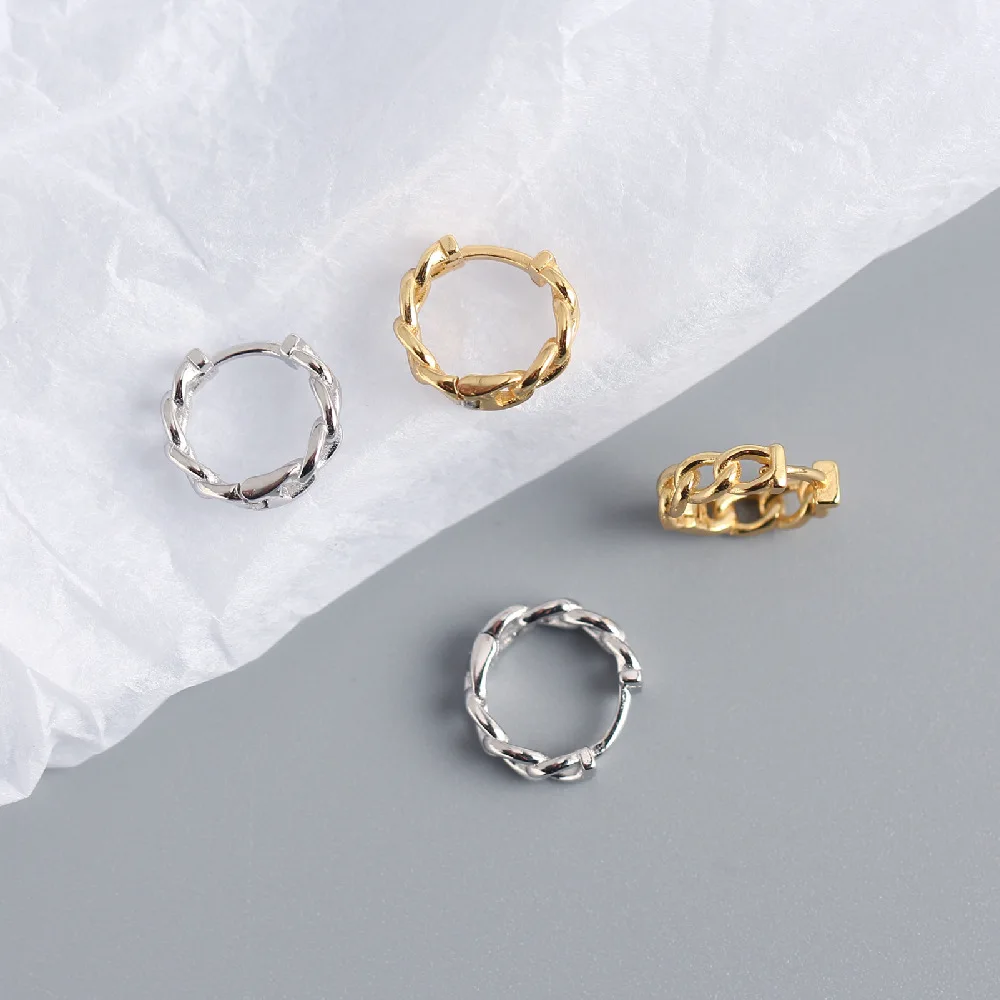 

Hot Classic Small chain style Gold Hoop Earrings Punk Simple Circle Earring Women Jewelry 925 Sterling Silver Earrings Ear Clip