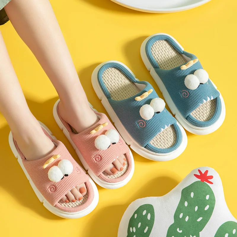 

Breathable Cotton Blend Slippers Women Men Indoor Slipper Soft Sole Cartoon Design Lovers Home Floor Shoes Lovers Fashion Slides