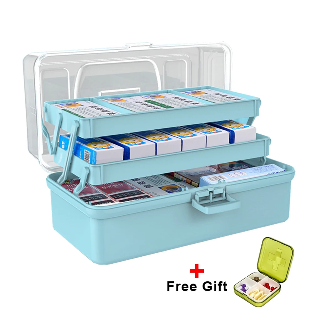 

3 Tiers Medical Storage Box Multi-function Tools Organizer Box Transparent Cover First Aid Kit Portable Emergency Medical Kit