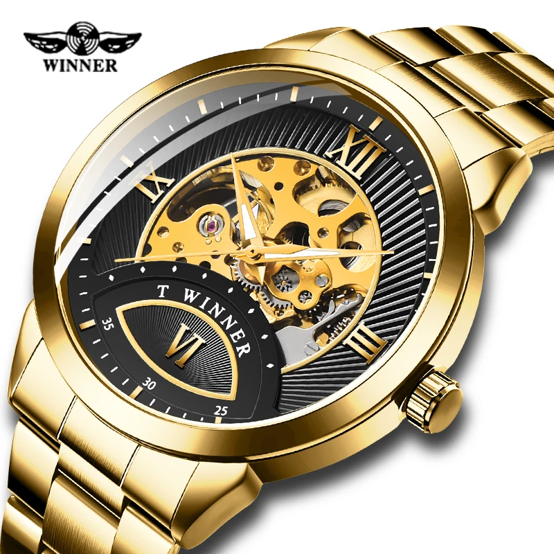 Для мужчин часы победителя Золотой Скелет автоматические механические