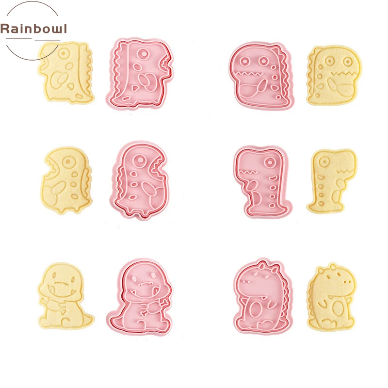 

6Pcs/Set Cartoon Dinosaur Biscuit Mold Food Grade Plastic 3D Dinosaur Stamp Baking Pressing Cookie Cutter Fondant Cake Mold