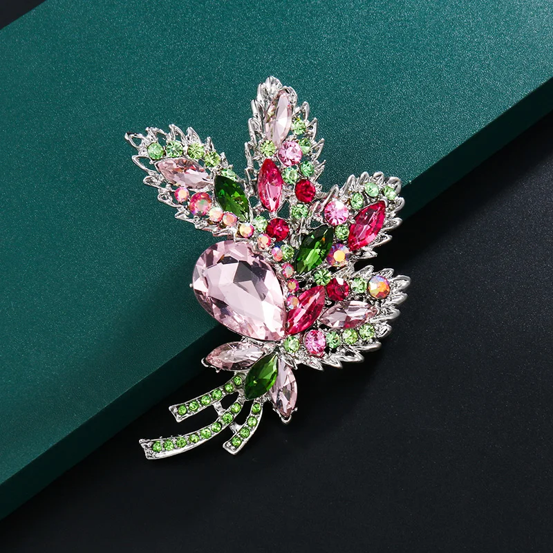baiduqiandu New Arrival Beautiful Color Crystal Leaf Plant Large Decor Brooches Women Fashion Costume Dress Jewelry Accessories | Украшения