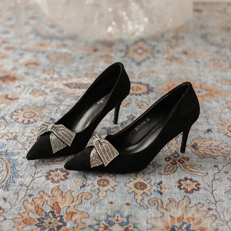 Туфли-лодочки женские замшевые Роскошные заостренный носок каблук 6 см офисная