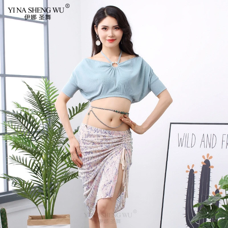 

New Oriental Dance Beginner's Sequin Skirt Dancewear Adult Belly Dance Costume Set Sexy Short Sleeves Skirt 2pcs For Women