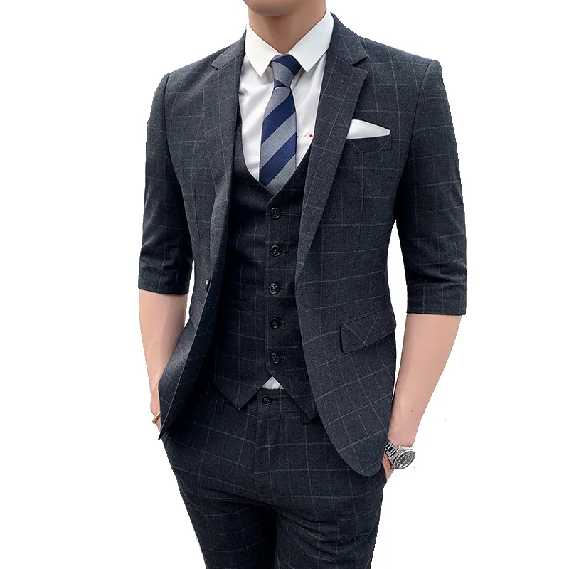 

Self sale 2021 Summer Boys' Plaid suit business casual dress Korean men's suit three piece suit